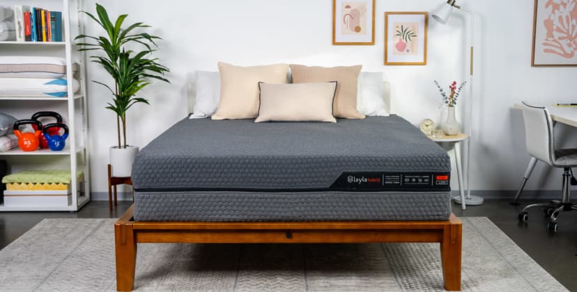 Picture of the Layla Hybrid Mattress in the Sleep Foundation Test Lab.